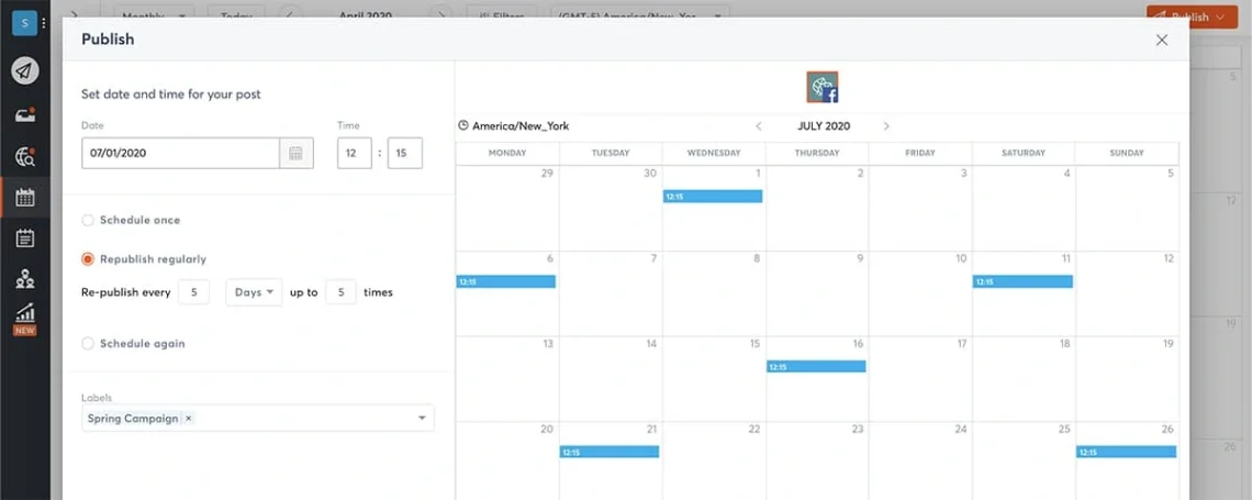 Panel de control Agorapulse con una bandeja de entrada social unificada, calendario de contenidos, flujos de trabajo de aprobación e informes de redes sociales.