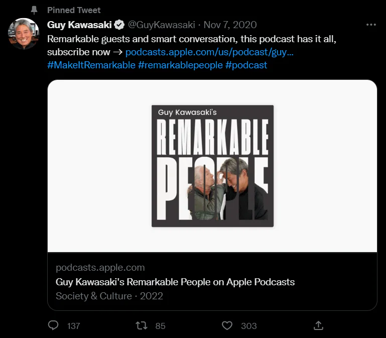 Captura de tela do tweet do influenciador do Twitter Guy Kawasaki.