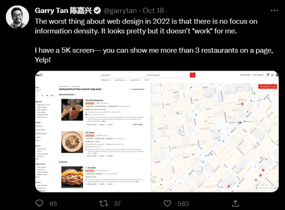 Captura de tela do tweet do influenciador do Twitter Garry Tan.