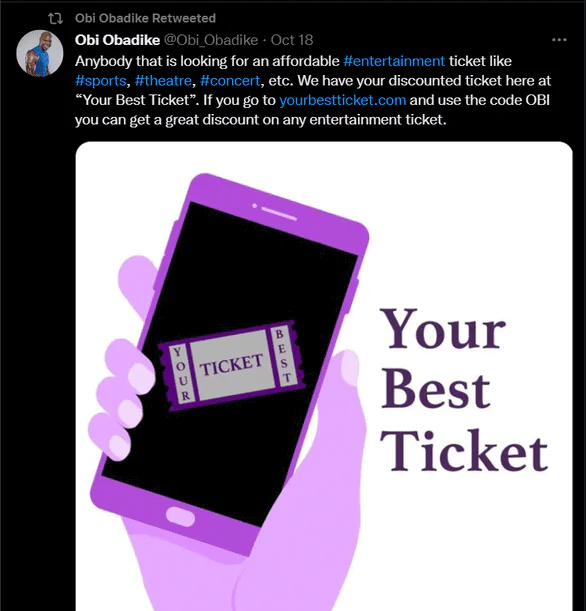 Captura de tela do tweet do influenciador do Twitter Obi Obadike.