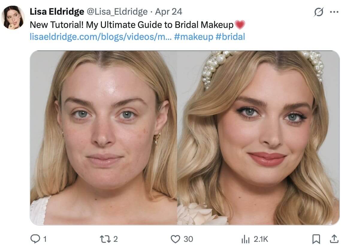 Screenshot of the Twitter influencer Lisa Eldridge tweet.