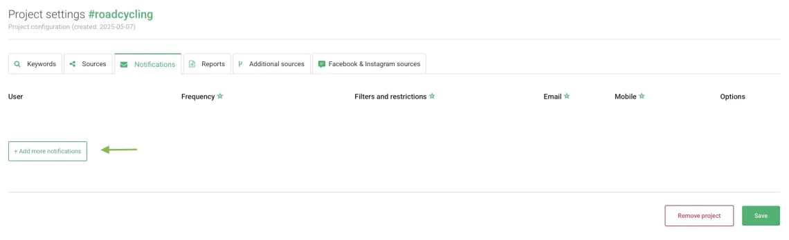 Screenshot showing how to set up email notifications about new mentions with a particular hashtag