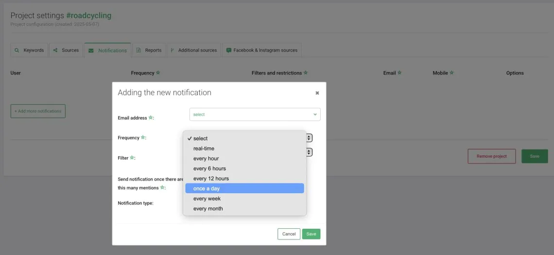 Choosing frequency of notifications