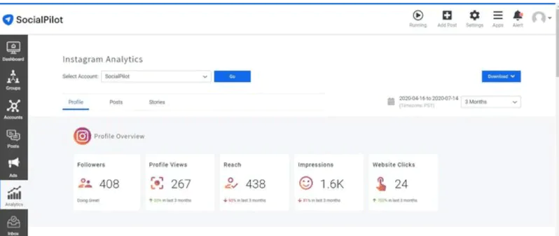 Painel de controle do SocialPilot