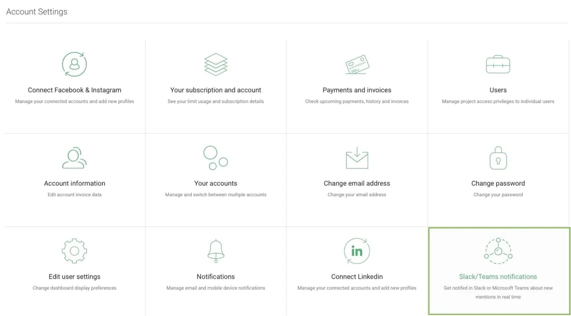 Integrate your Social Media Monitoring Tool with Slack, 
Team or Email
