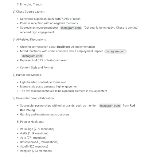 AI Brand Assistant by Brand24: Instagram trends analysis example.