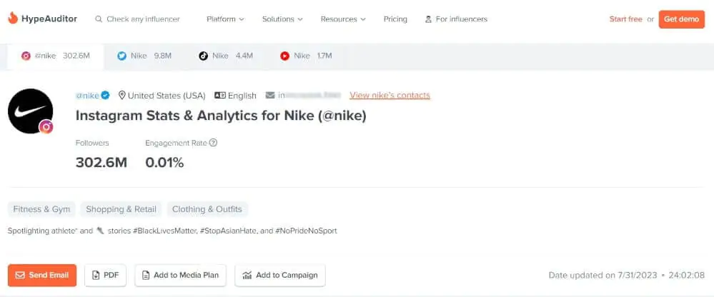 HypeAuditor - uma das ferramentas de auditoria de mídia social que o ajudará a analisar os influenciadores