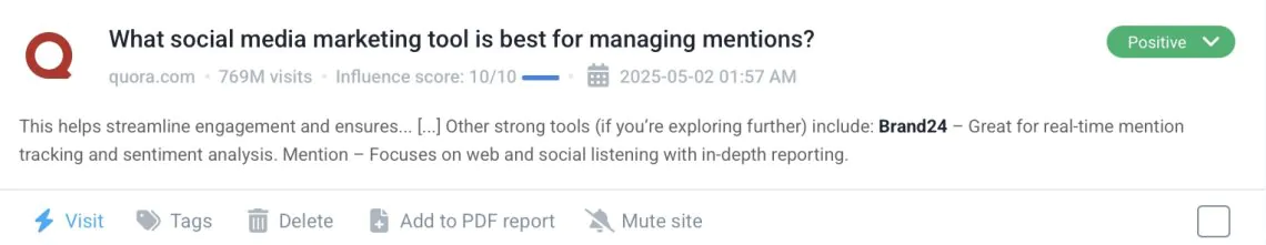 Mención positiva detectada por Brand24