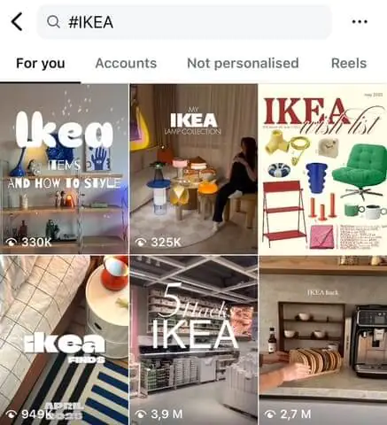 Branded hashtag used by IKEA detected by search bar on Instagram
