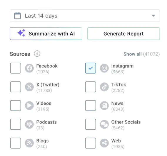 Personalization of search mentions in Brand24 panel - filtering according to social platforms