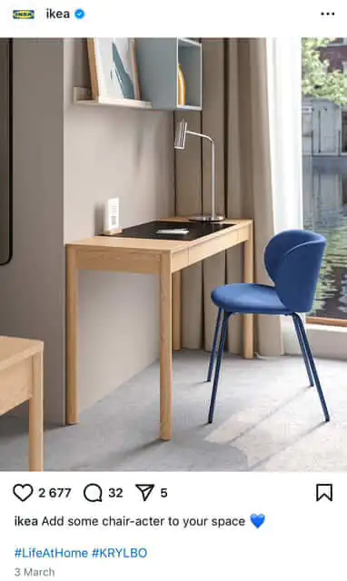 Smart use of the product hashtag by ikea, to build brand awareness and market recognition