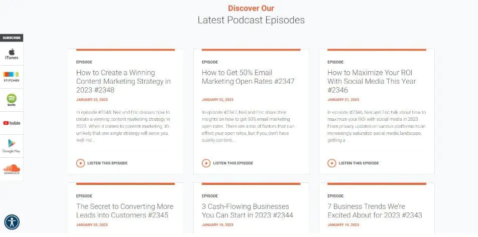 Estrategia de marketing de podcasts - ejemplo del sitio web marketingschool.io