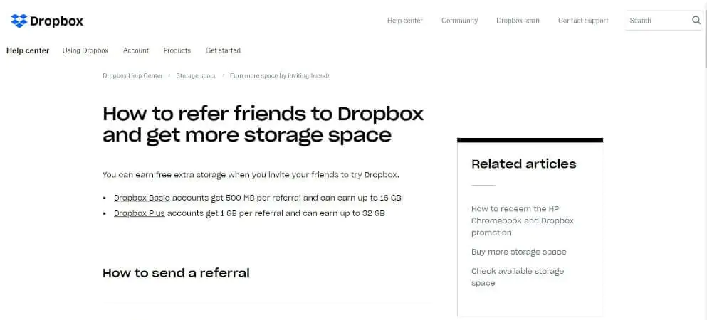 Dropbox - programa de indicação