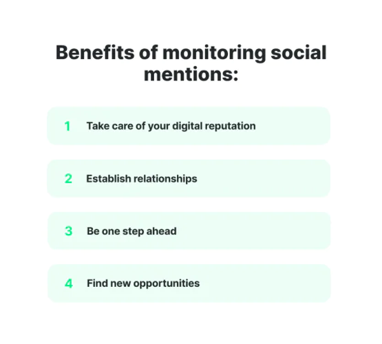 Benefits of monitoring social mentions.