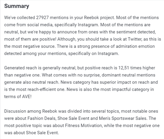 AI-powered summary of a monitoring project inside Brand24