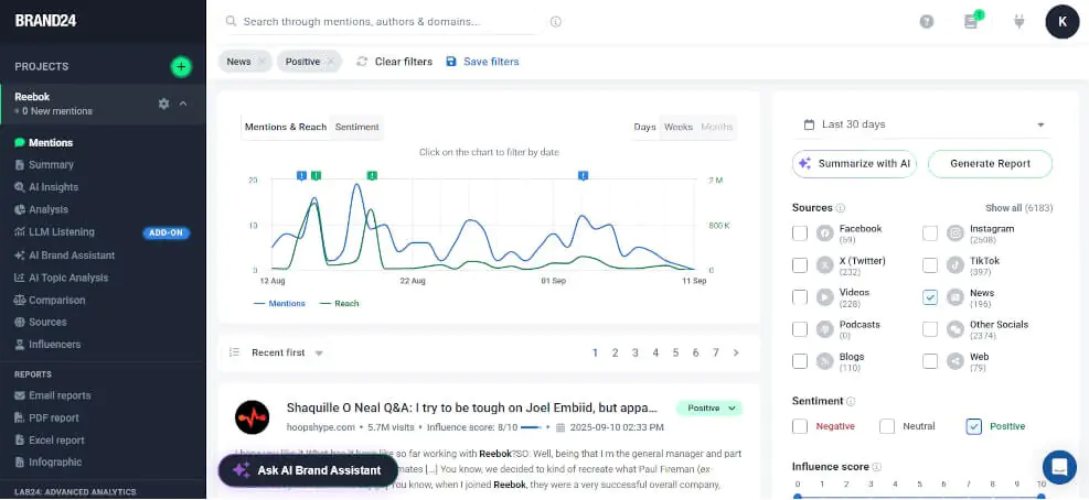 The example of a media monitoring project - Brand24 tool