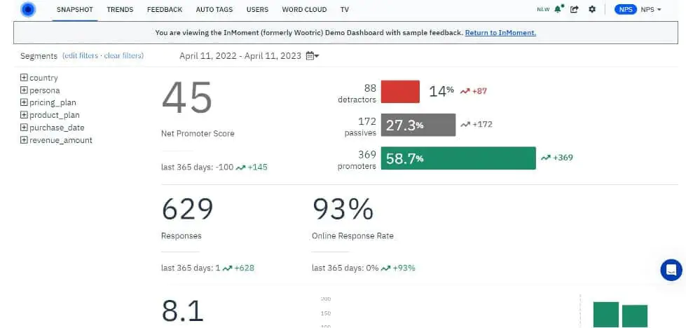 InMoment - ferramenta de feedback do cliente que mede a satisfação e a experiência do cliente