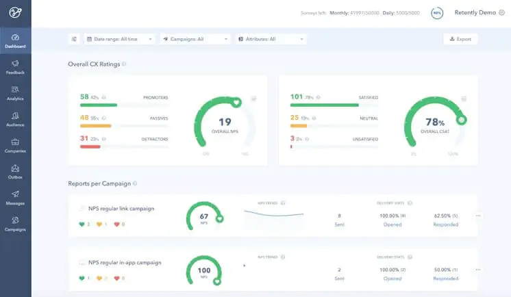 Retently - ferramenta para coletar e analisar o feedback dos clientes