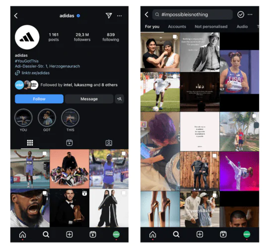 Adidas branded hashtag.
