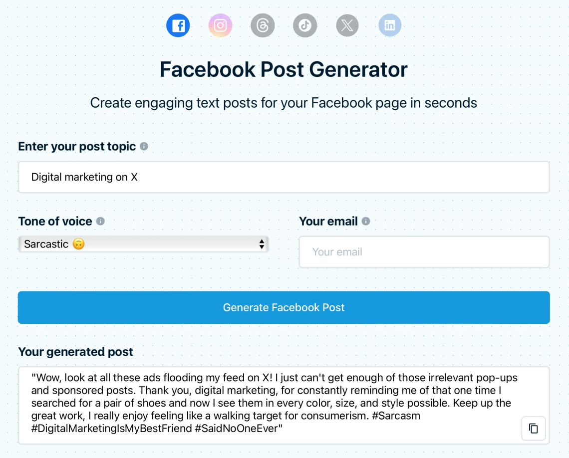 mention Facebook post generator