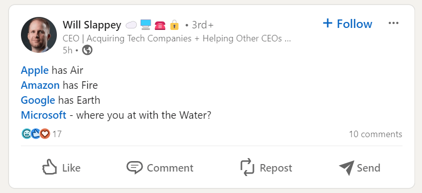 LinkedIn "@" mention of Microsoft