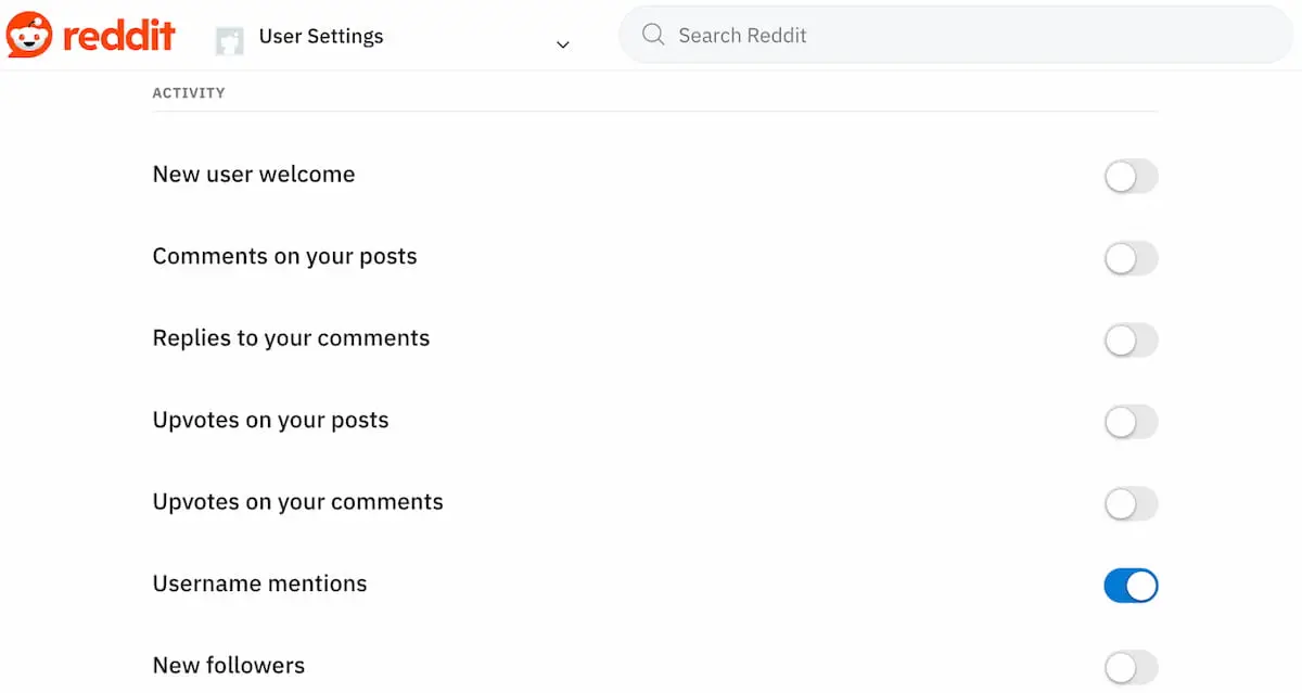 reddit mentions configurações de notificações