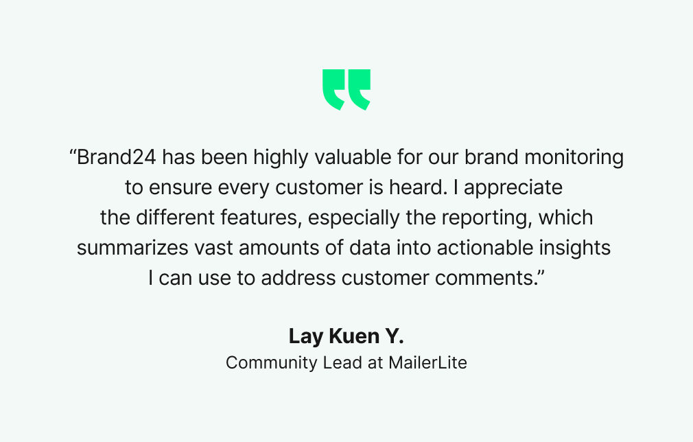 Positive testimonial posted on Brand24's website