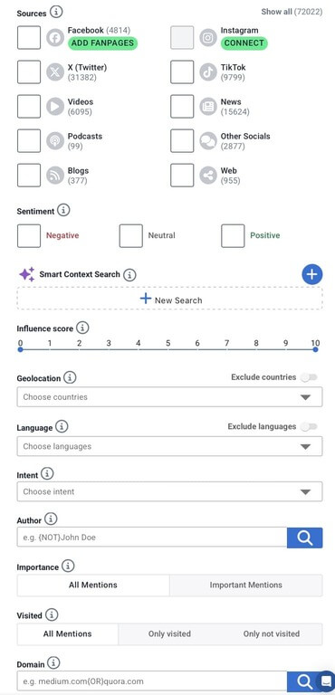 Filtering option available in the Brand24 panel - categorize all mentions and find ones that matters