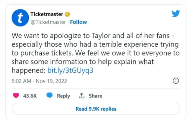 Source: https://twitter.com/Ticketmaster/status/1593816908742000640