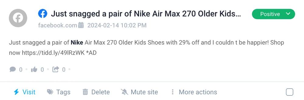 Un mention non marqué détecté par le Brand24.