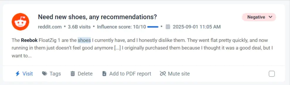 Example of a social media mention