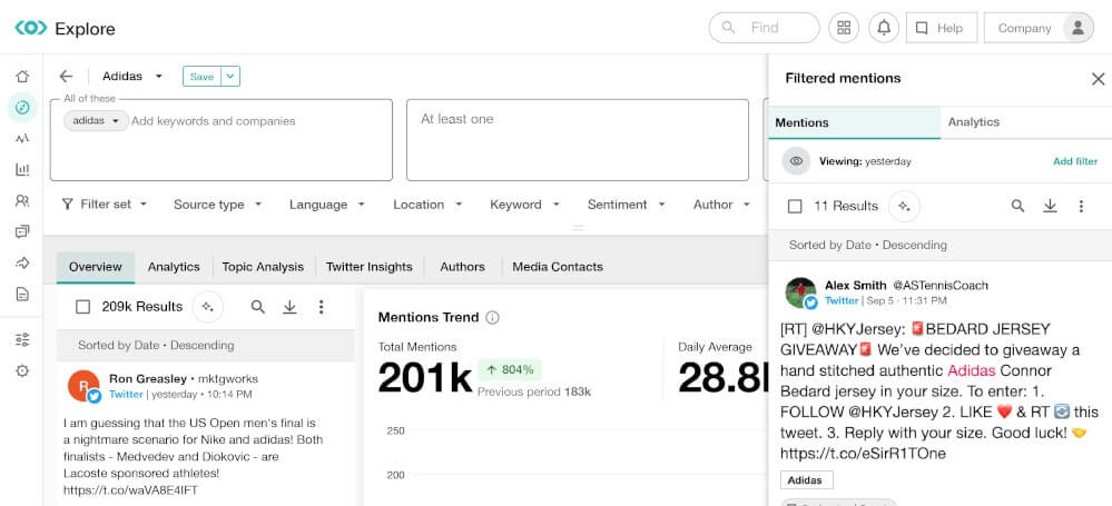 Dashboard of Meltwater - brand monitoring and social media management tool