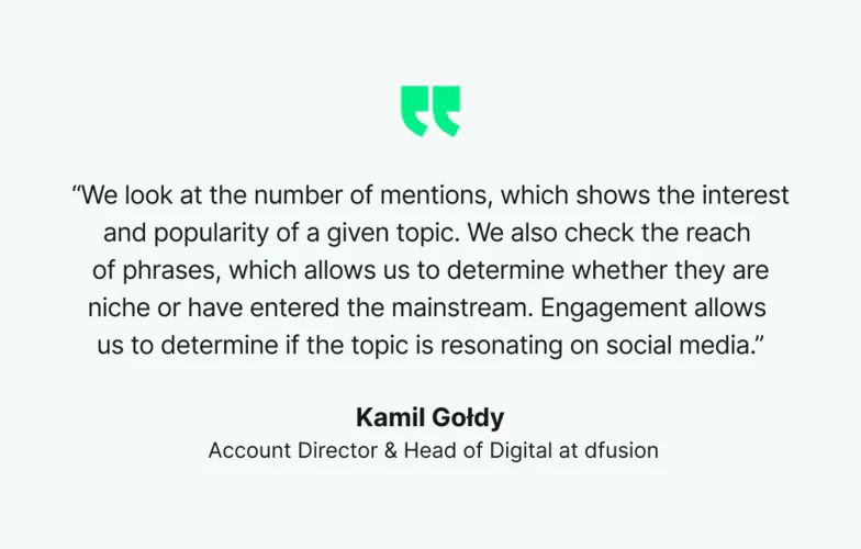 Mentions, reach, and engagement: How dfusion uses Brand24 to track them? Kamil Gołdy, head of digital quote