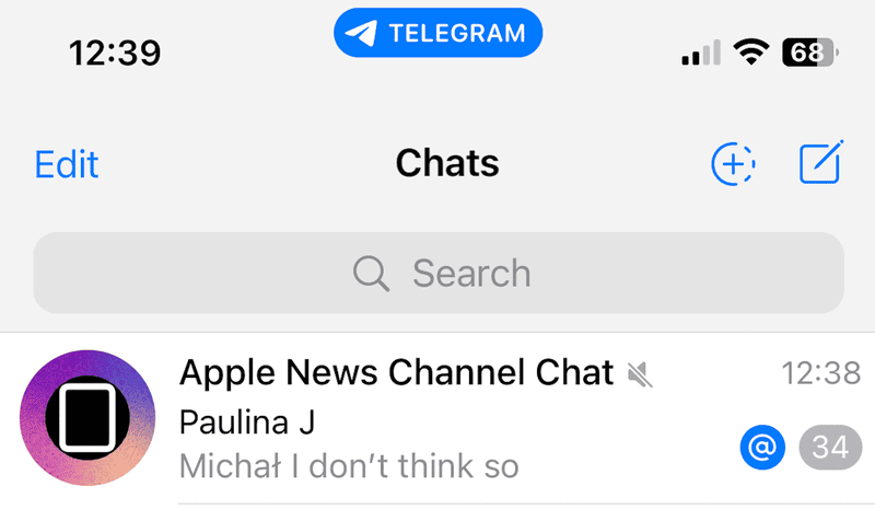 Telegram mention detected by app 