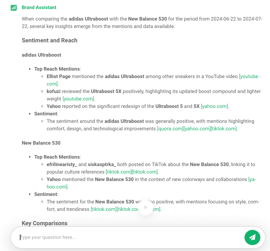 Brand24: AI Brand Assistant - New Balance 530 & Adidas Ultra Boost comparison