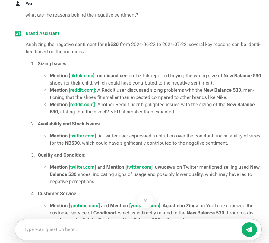 Brand24: AI Brand Assistant sobre el motivo de las menciones negativas del NB530