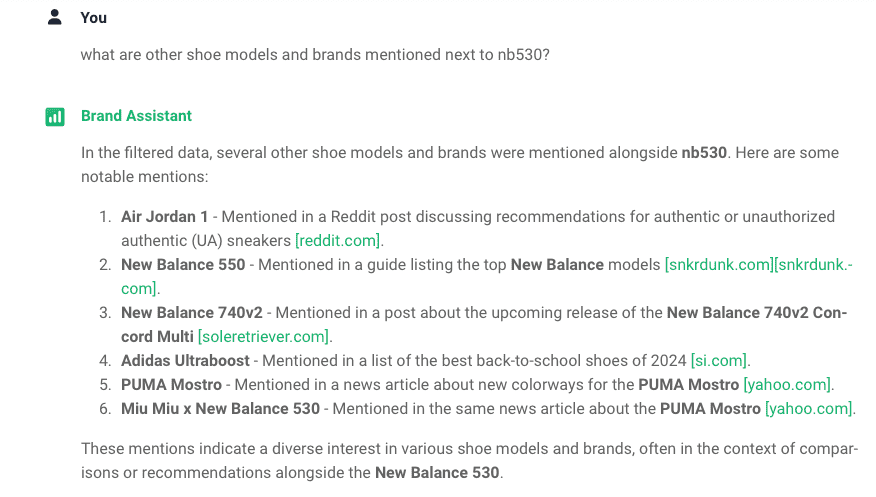 Brand Assistant: What other brands and shoe models appear in the NB530 mentions?
