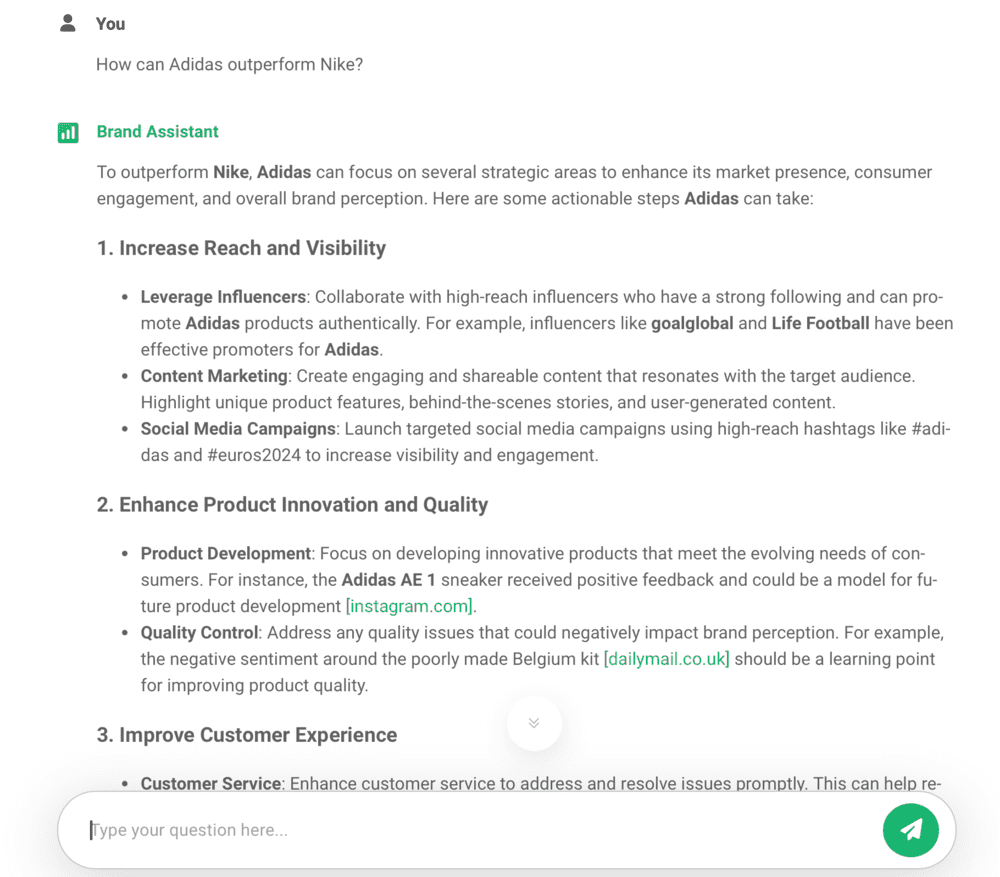 How can Adidas outperform Nike according to AI Brand Assistant by Brand24