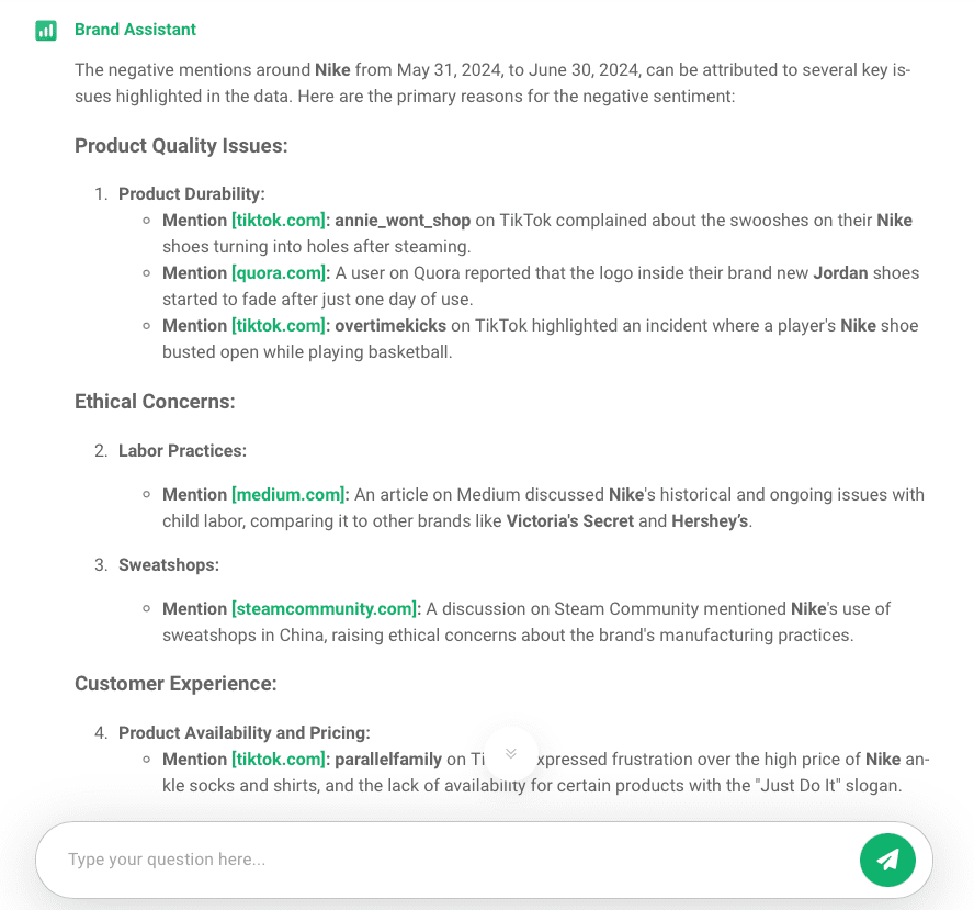 Brand24 AI Brand Assistant: ¿Cuáles son las principales razones de las menciones negativas de Nike?