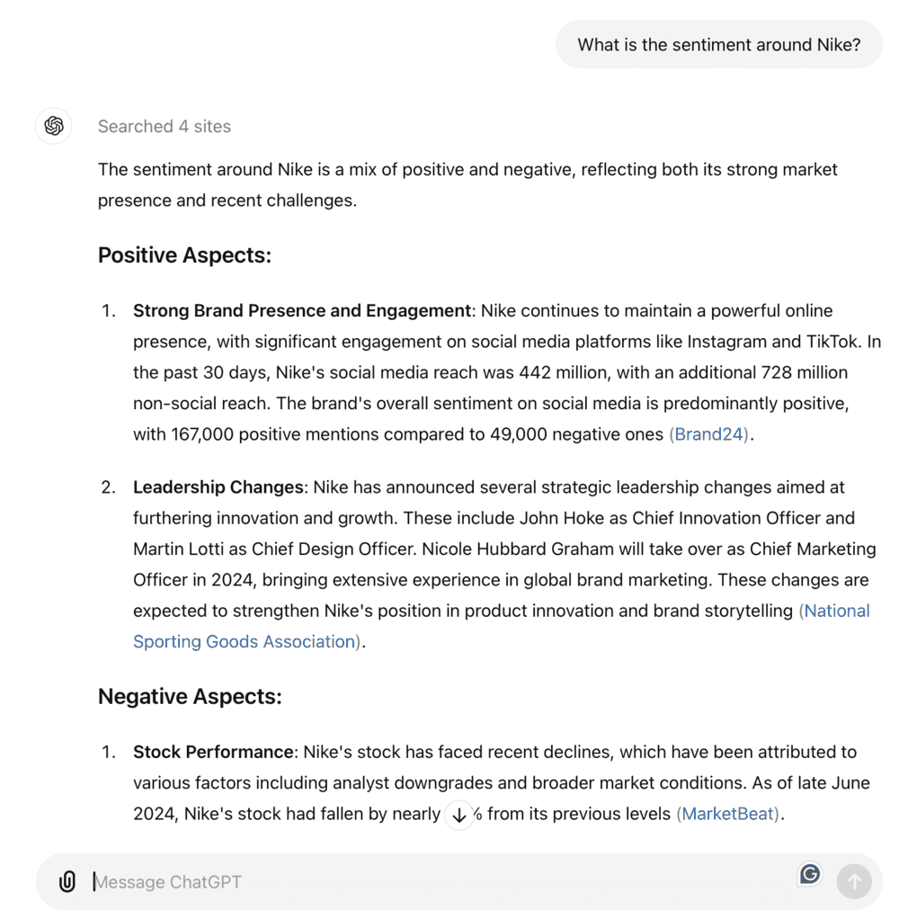 Chat GPT: What is the sentiment around Nike? 