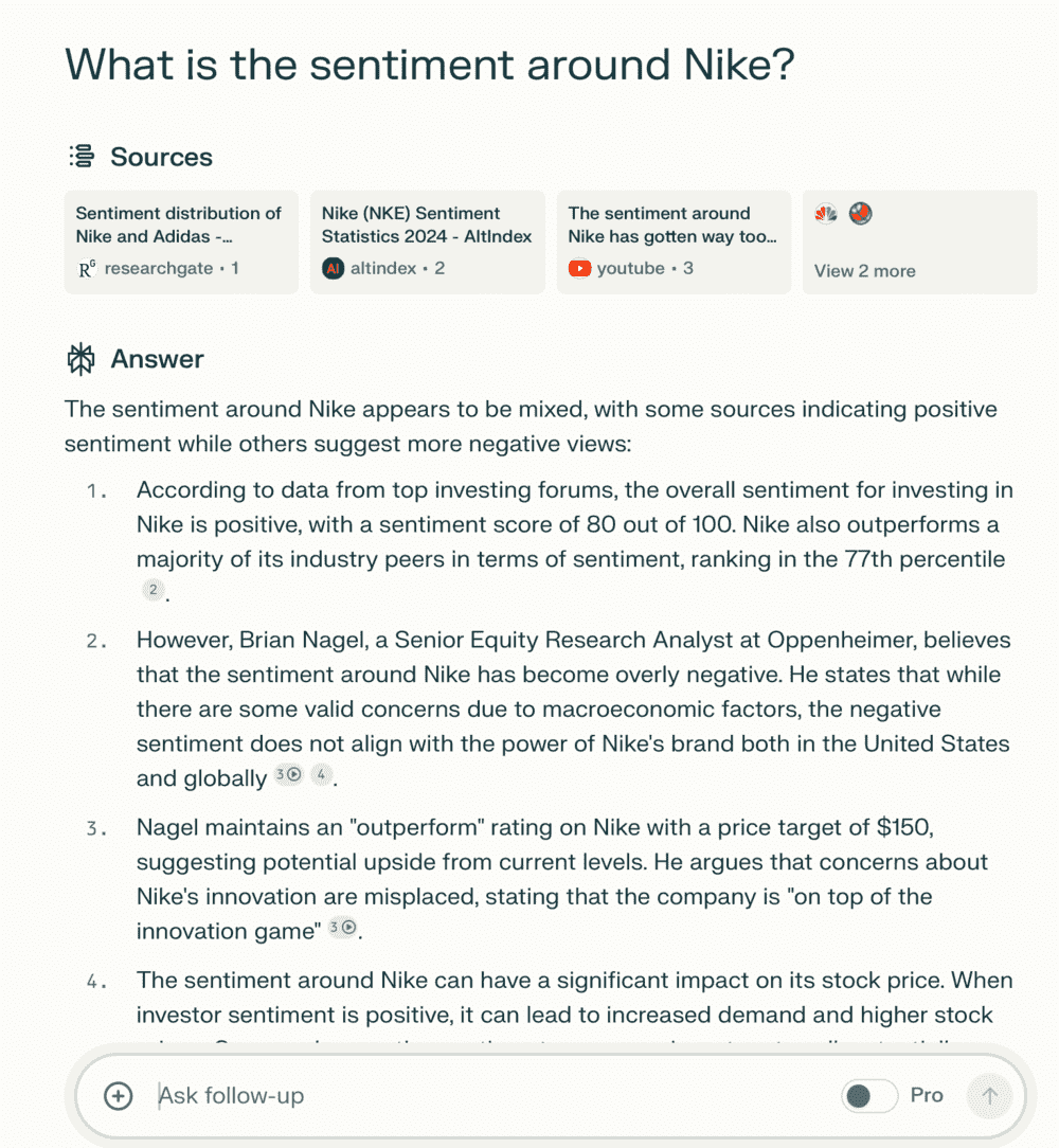 Perplexity: What is the sentiment around Nike? 