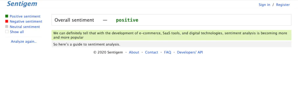 Sentigem dashboard.