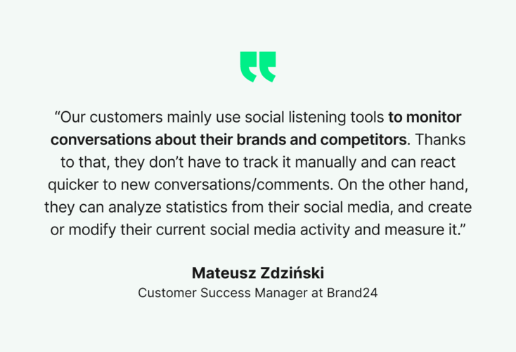 Specialist's quote on reasons to use social listening platform.