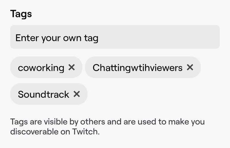 Adding tags in the Twitch App.