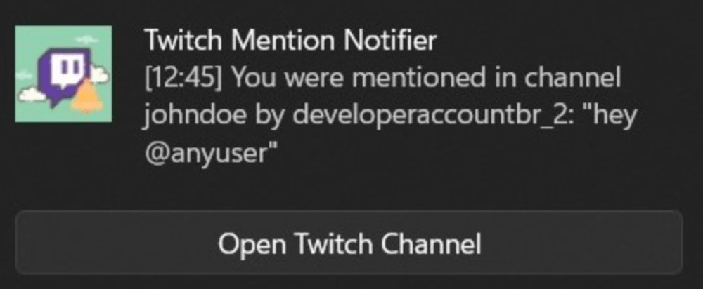 Una notificación interna cuando alguien te etiqueta en Twitch.