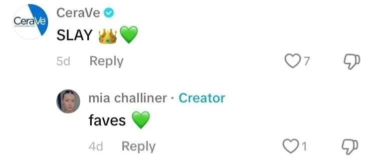 Comentário de CeraVe neste vídeo do TikTok