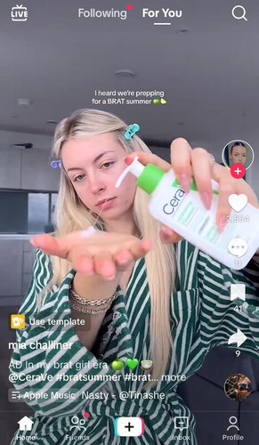 TikTok video, in which CeraVe is mentioned