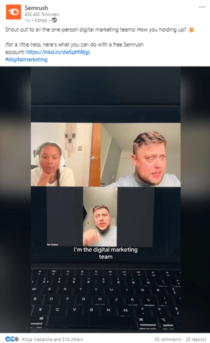 TikTok video in post on Semrush LinkedIn profile