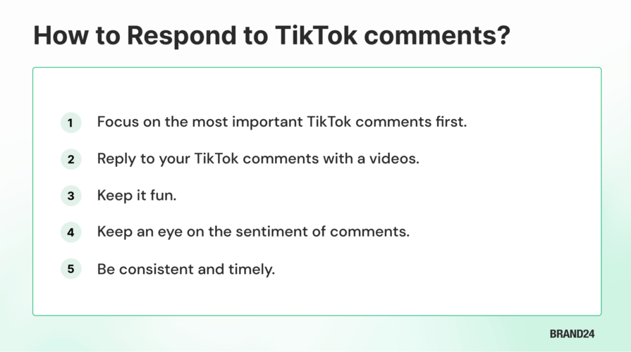 Una infografía resumida sobre cómo responder a los comentarios de TikTok. 