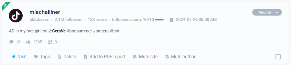 O CeraVe mention descrito acima foi detectado pelo Brand24, a melhor ferramenta de monitoramento de mídia social com IA